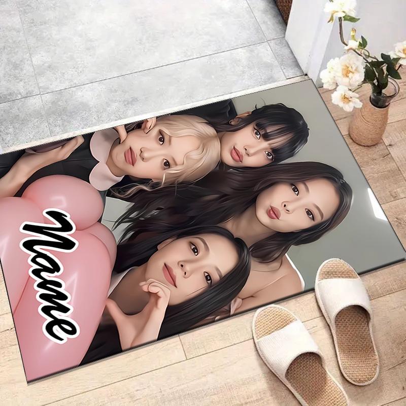 Custom BlackPink Mat Personalized Name, Polyester Washable Indoor Entryway Rug, Gift for Christmas, Easter, Thanksgiving Day