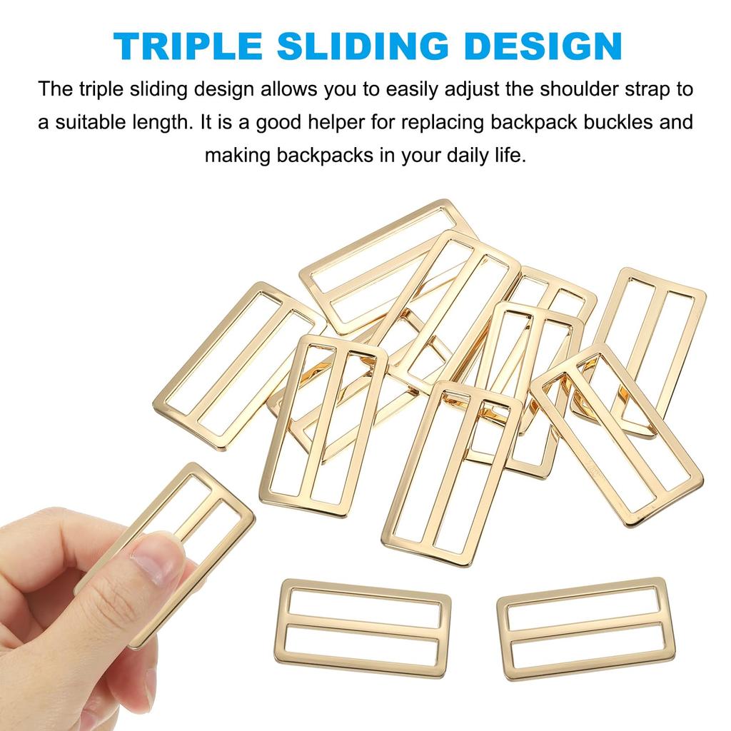 Flat Metal Slide Buckle 10pcs Slider Webbing Strap Belt Adjuster Strap Keeper for Leather Craft DIY Bag Belt Wallet Making Light Gold [PATIKIL]