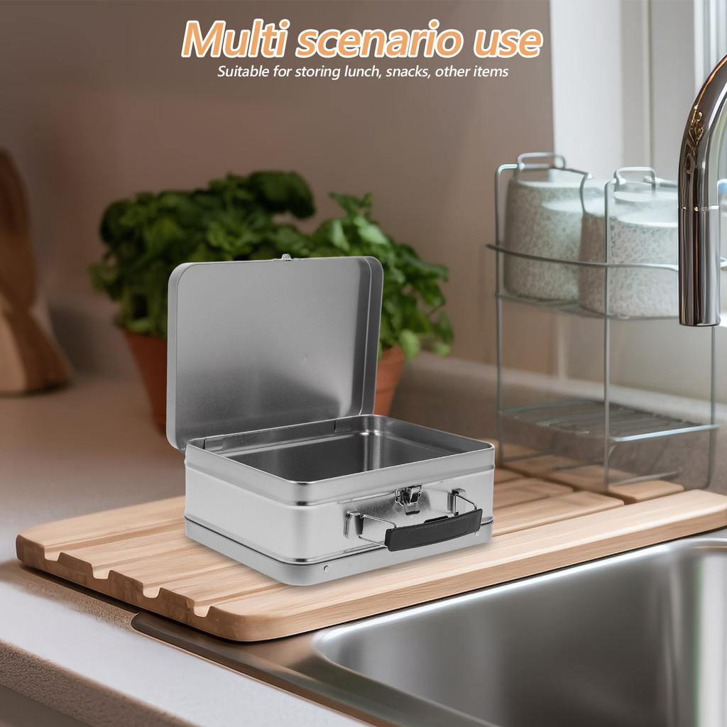 Tinplate Metal Lunch Box Retro Style with Handle and Tight Seal Flip Lid Spacious Leakproof Food Storage Container for Meals