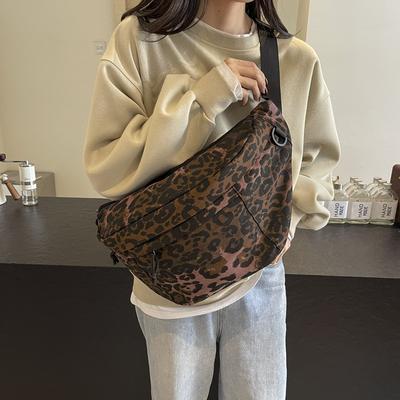 Leopard Print Canvas Crossbody Chest Bag  Large Capacity  Versatile  Outdoor Cycling  Leisure Time  New