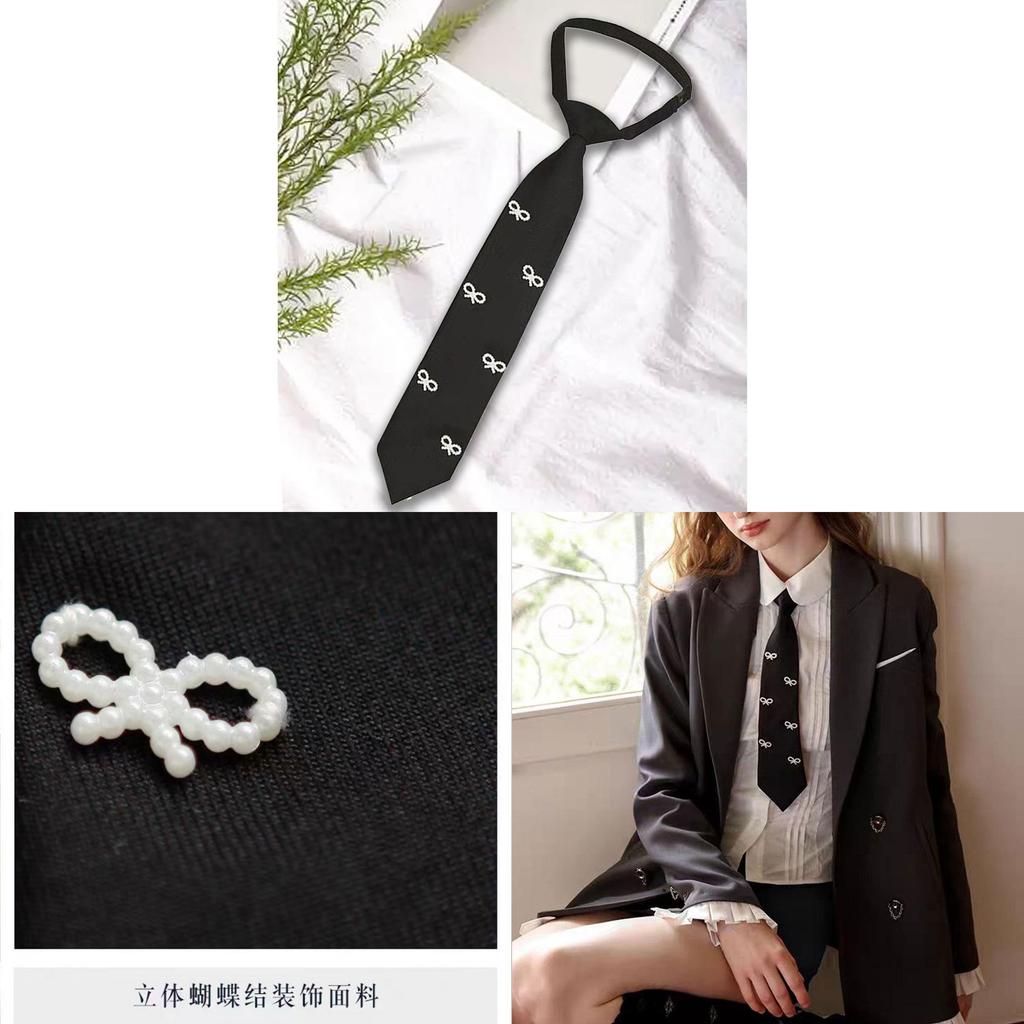 Vintage French Style Polyester Bowtie With Pearl Embellishments For Women Daily Wear