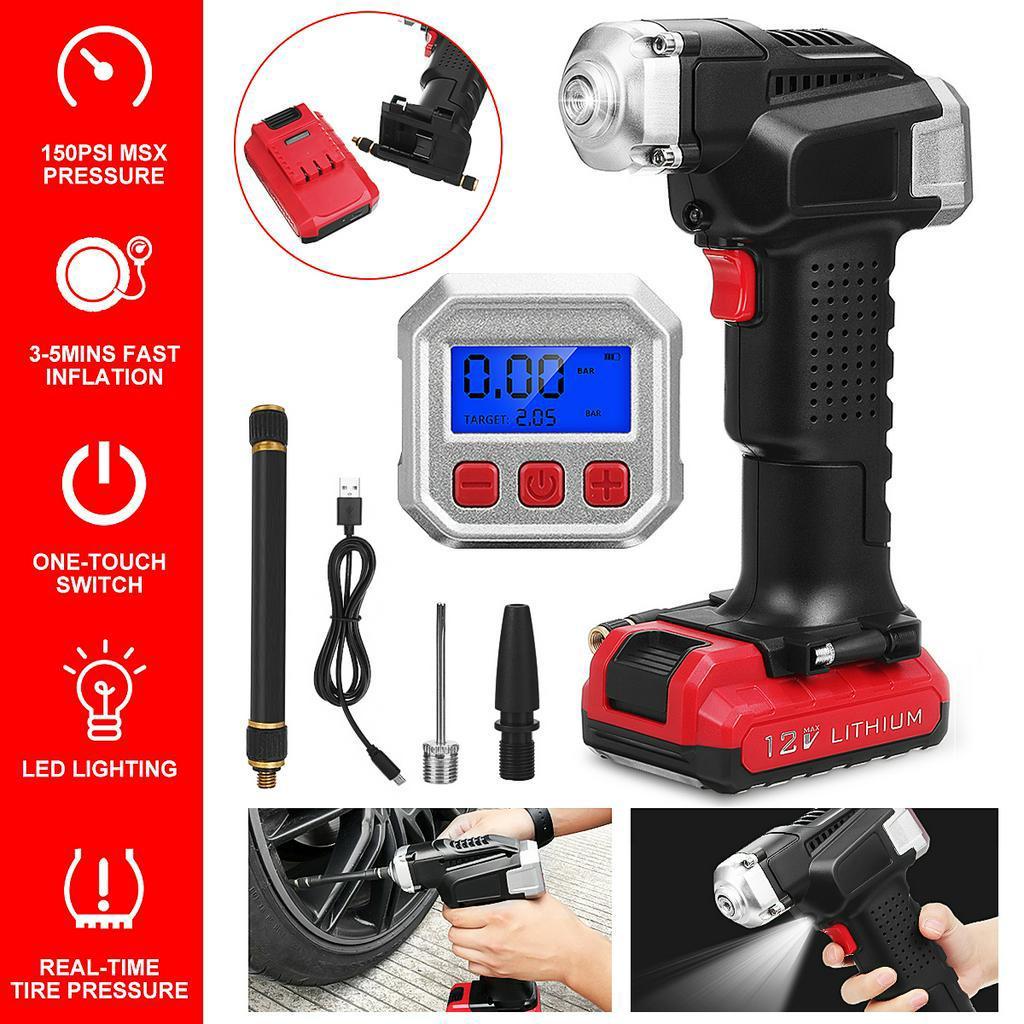 DC 12V Portable Wireless Air Pump Smart Car Automatic Digital Display Inflator Electric Air Pump Adjust Tire Pressure Lighting Tool 15x7.5x24.5cm