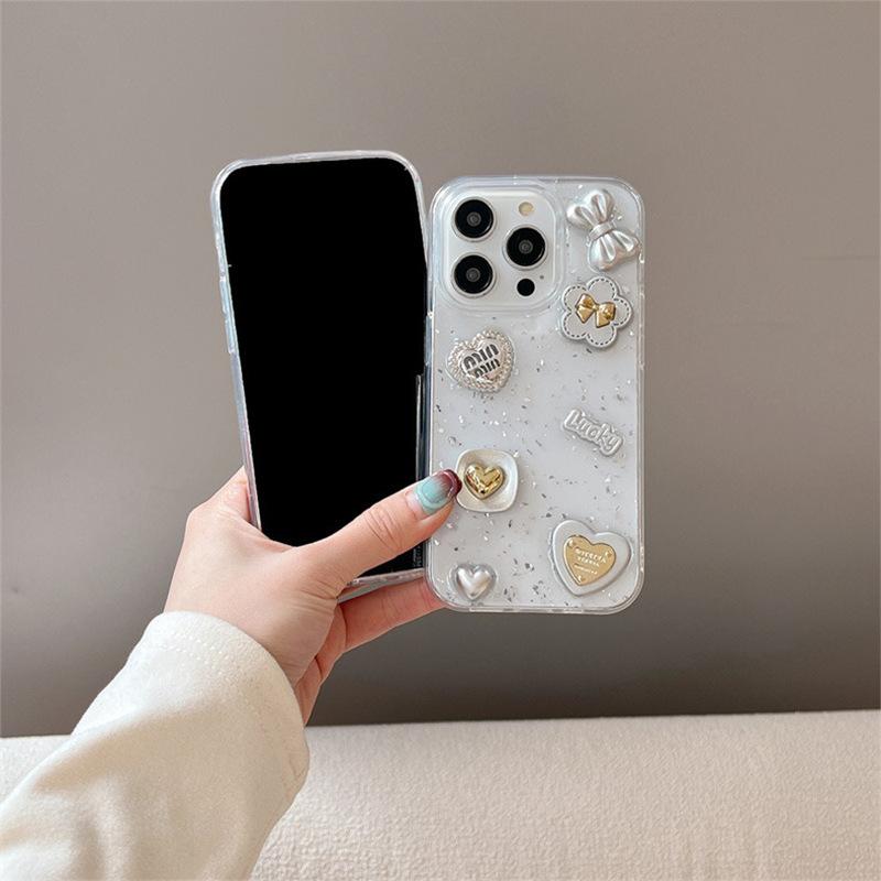 Light Luxury Sequined Bow Love Phone Case for IPhone16 Promax Flowers for Apple 17 Transparent Soft Case