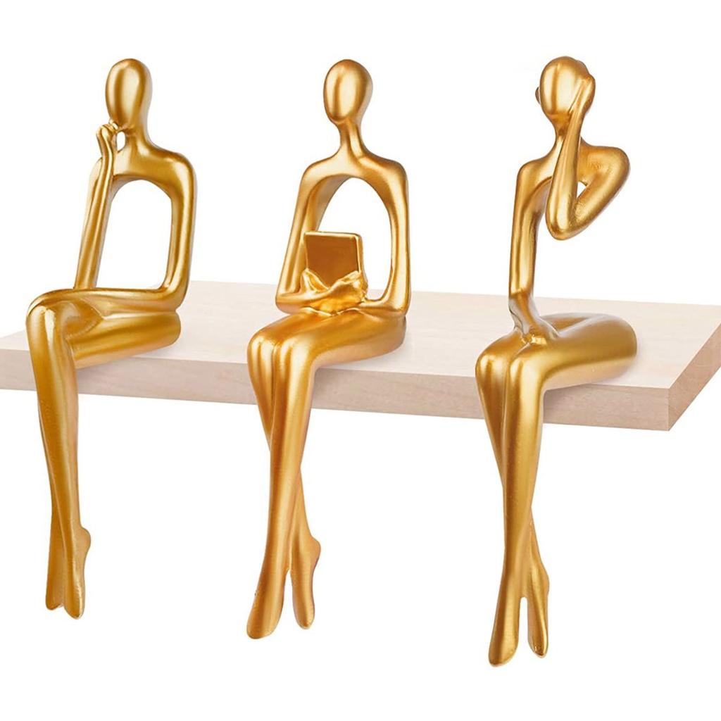 Thinker Statue Gold Decor Abstract Art Gold Figurines Golden Resin Bookshelf Decor Collectible Decorative Sculpture Home Decor
