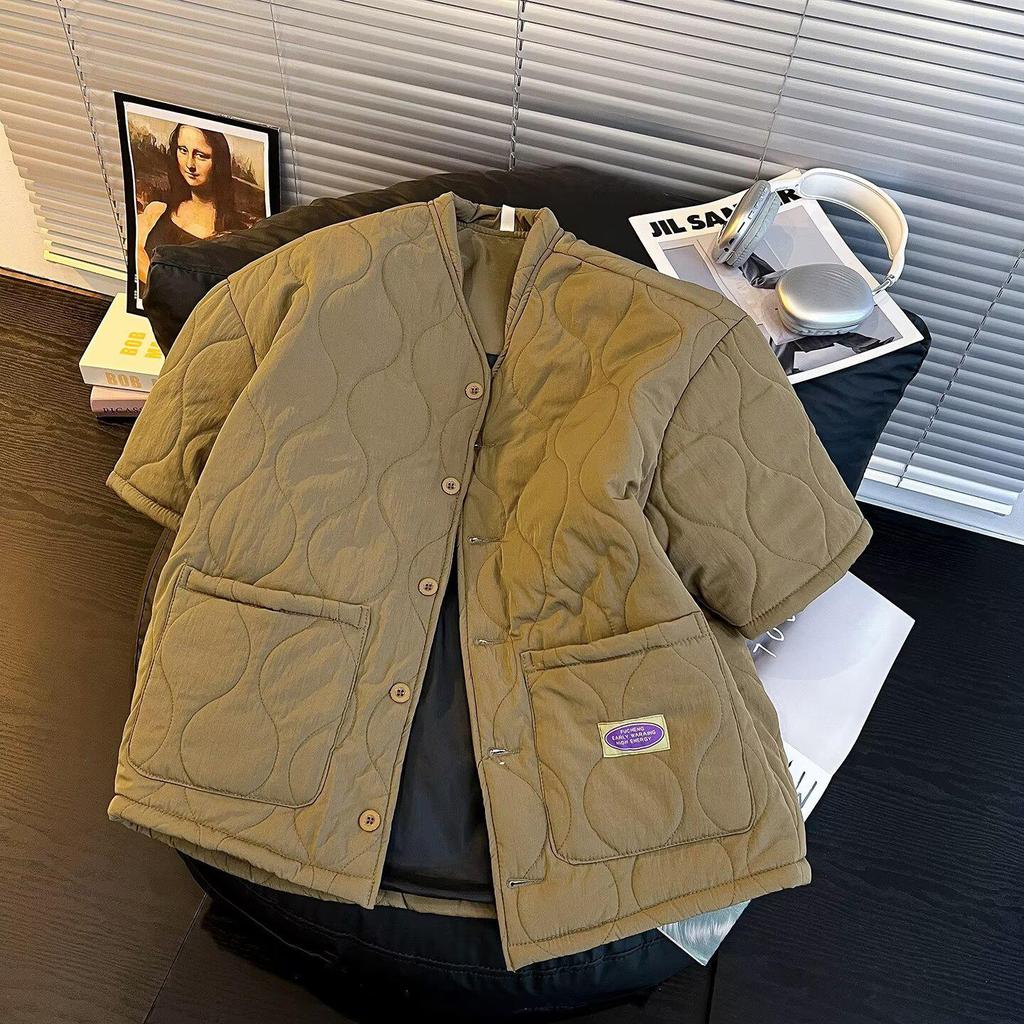 Men's American Style Winter Gourd Pattern Thickened Short Sleeve Cotton Padded Jacket