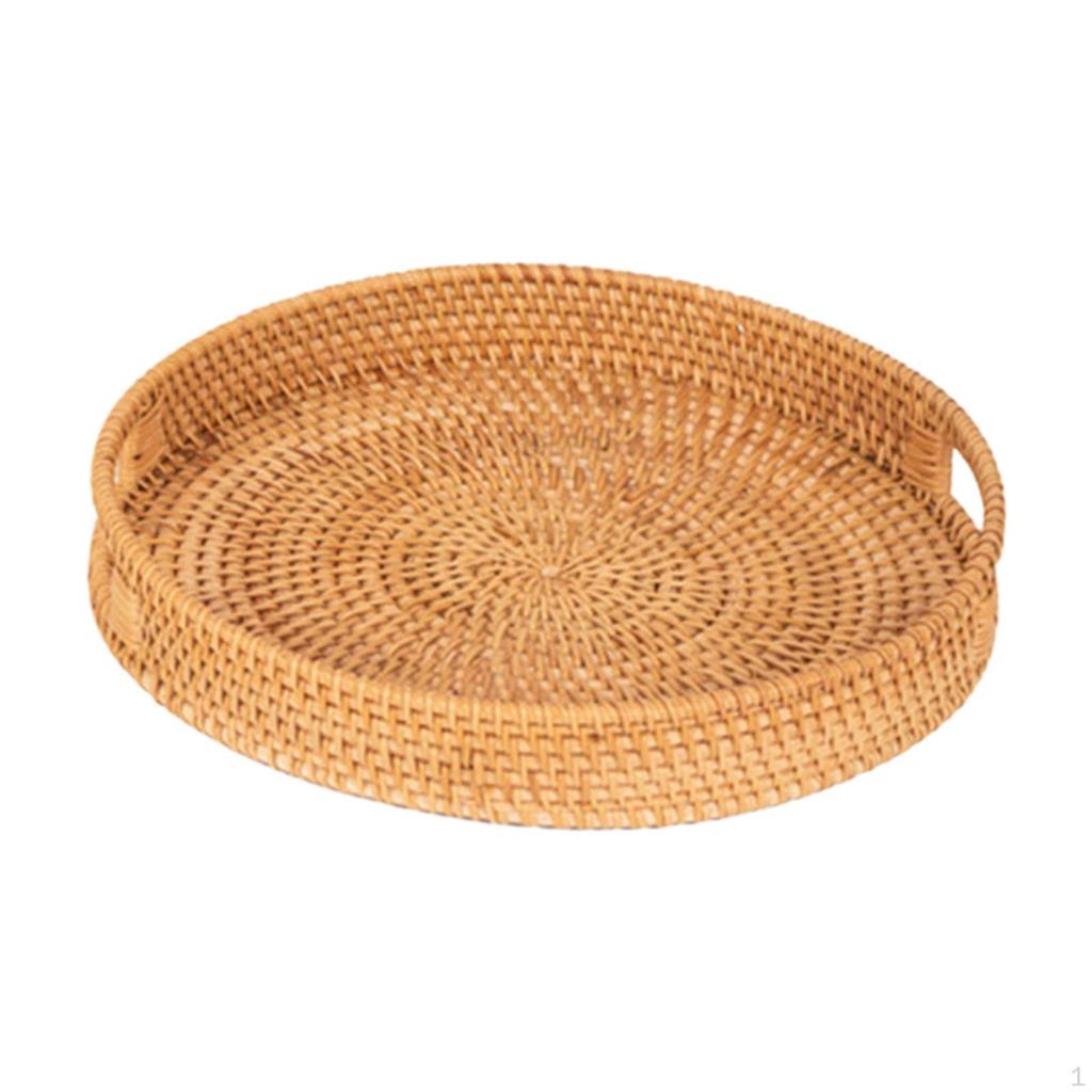 Rattan Serving Tray Decorative Coffee Tabletop Handwoven Basket Organizer