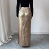 2025 Autumn and Winter New Metal Decorated Pleated Hip Covering Slit Design Slimming Skirt