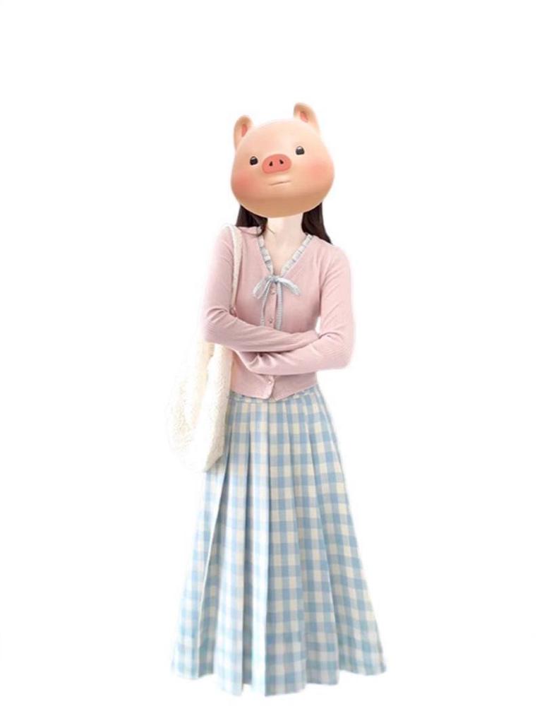 Women's Spring/Autumn Plaid Cardigan Dress with Lotus Leaf Collar - Trendy Two-Piece Set