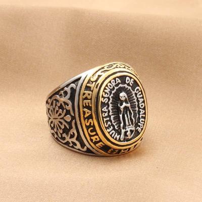 European & American Islamic Virgin Mary Titanium Steel Ring - Trendy Men's Stainless Steel Jewelry