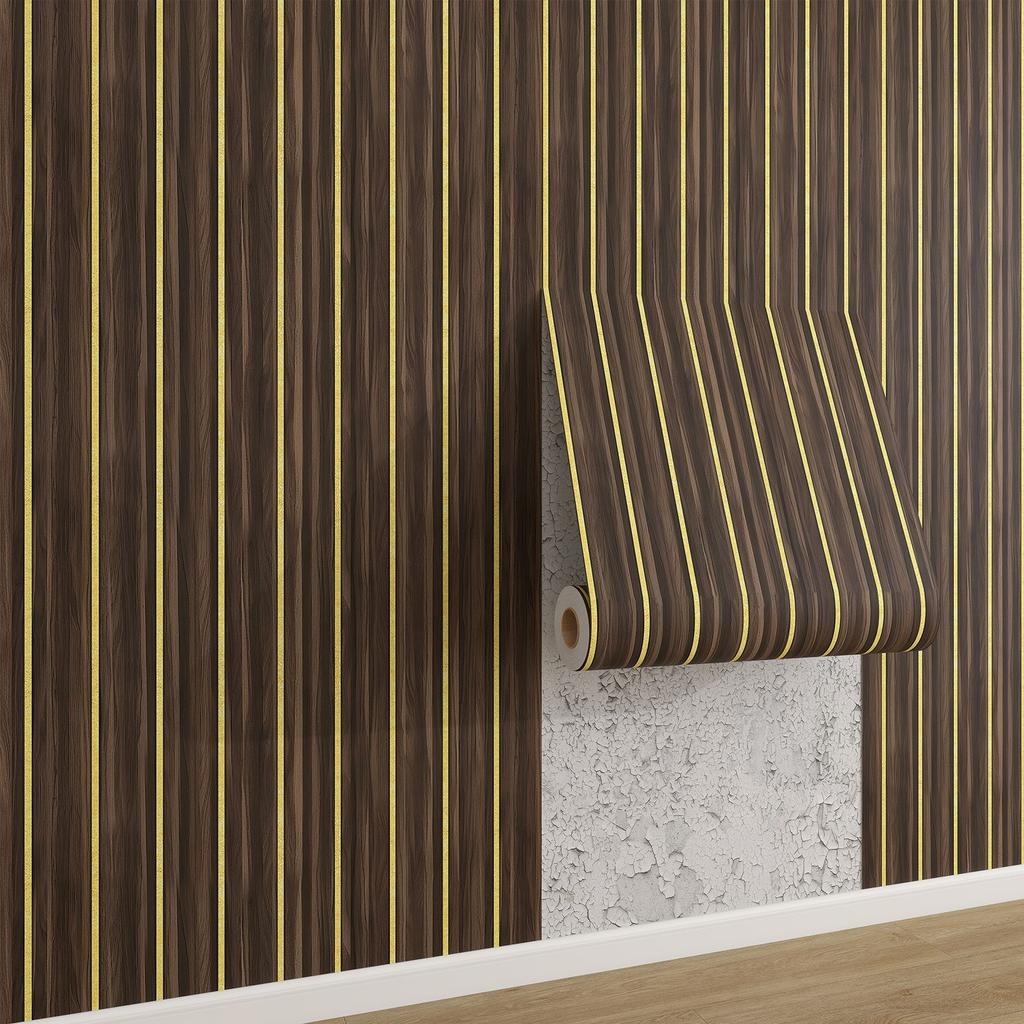 0.45x10m Self Adhesive Slat Wallpaper Vintage Wood Grain Striped Wall Sticker for TV Background Living Room Decor Peel and Stick