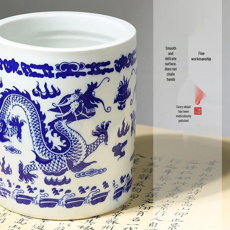 Multifunctional Jingdezhen Blue & White Porcelain Calligraphy Brush Stand & Ink Dish