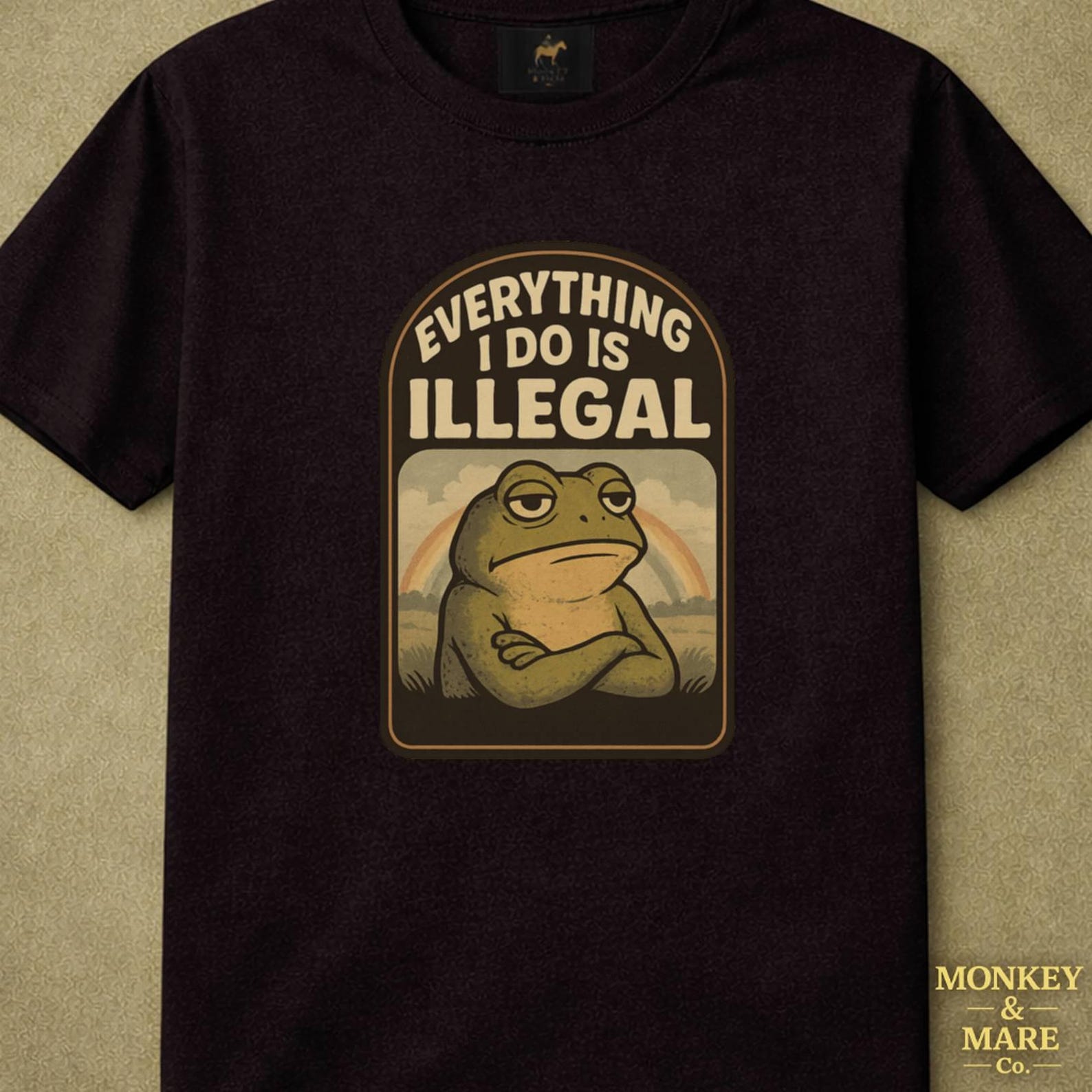 Thoughtful Frog Shirt, Everything I Do Is Illegal, Dark Humor Animal Meme Tee For Frog Lovers 2XL