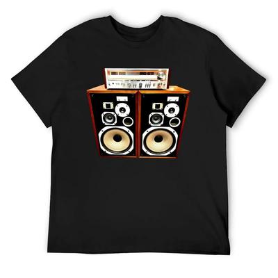Vintage Stereo Receiver and Speakers, Audiophile, Hi Fidelity T-Shirt Anime T-shirt Blouse Clothing for Men