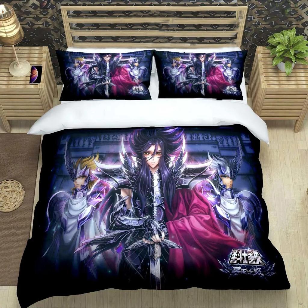 Anime Fans Saint Seiya Themed Bedding Set 3Pcs Comfortable Quilt Cover Pillowcase Bedclothes