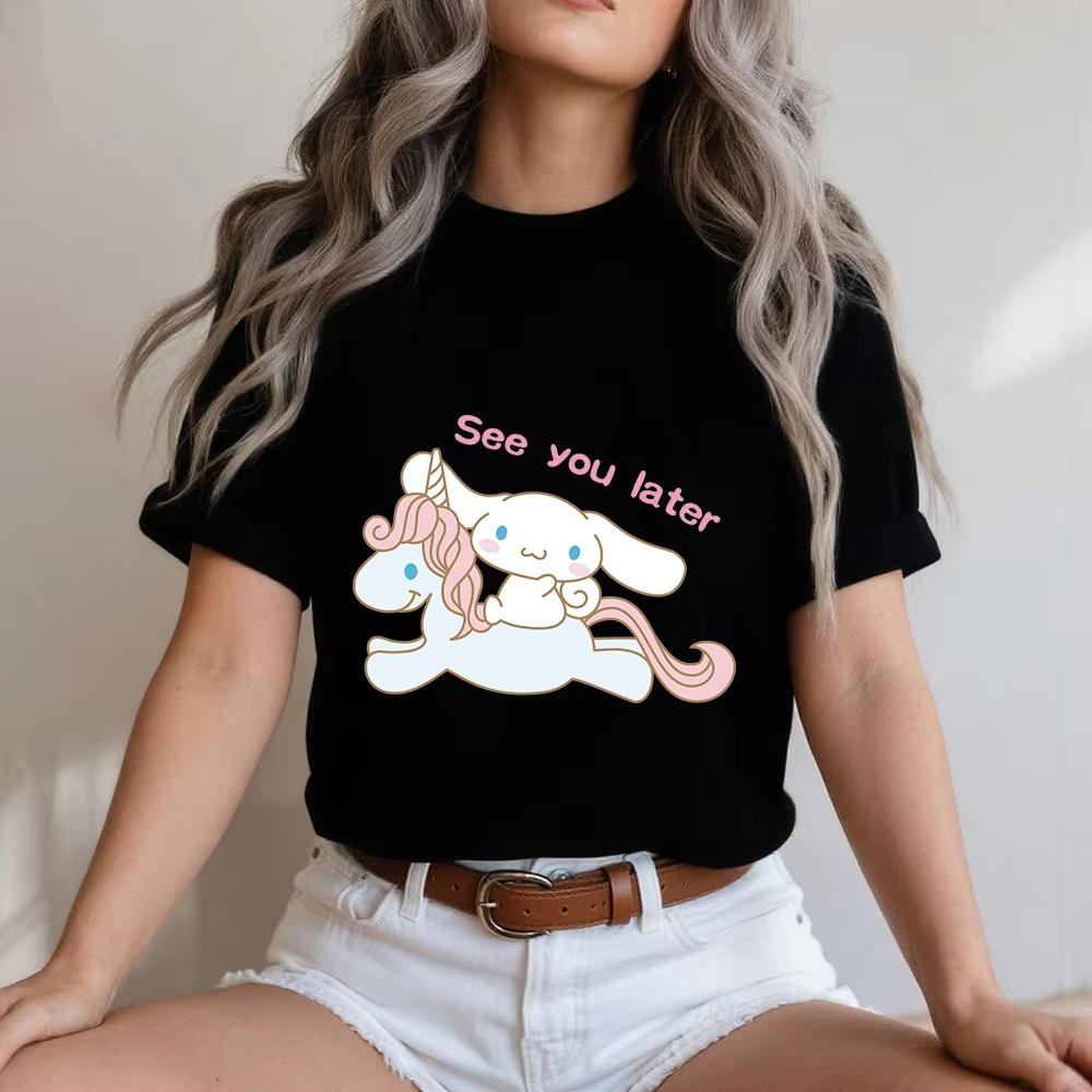 

2026 Summer Cinnamoroll Unicorn Farewell Print Cotton T Shirt for Women Casual Comfort Soft Daily Wear Top S
