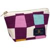 JHANDS Gusseted Pouch Small Stylish Checkered Ichimatsu Purple Japanese Traditional Pattern Cotton Cosmetic Makeup Bag Made in Japan