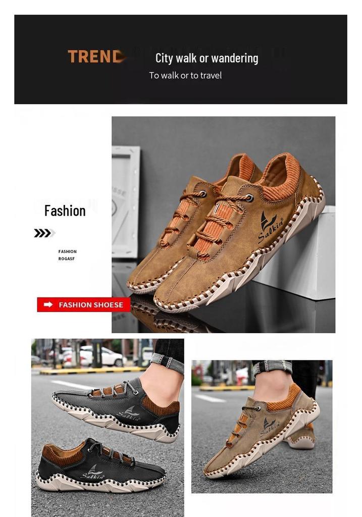 Spring 2022 Men's Casual Leather Moccasins - Fashionable, Sock-Style, Large Size, Handmade Shoes