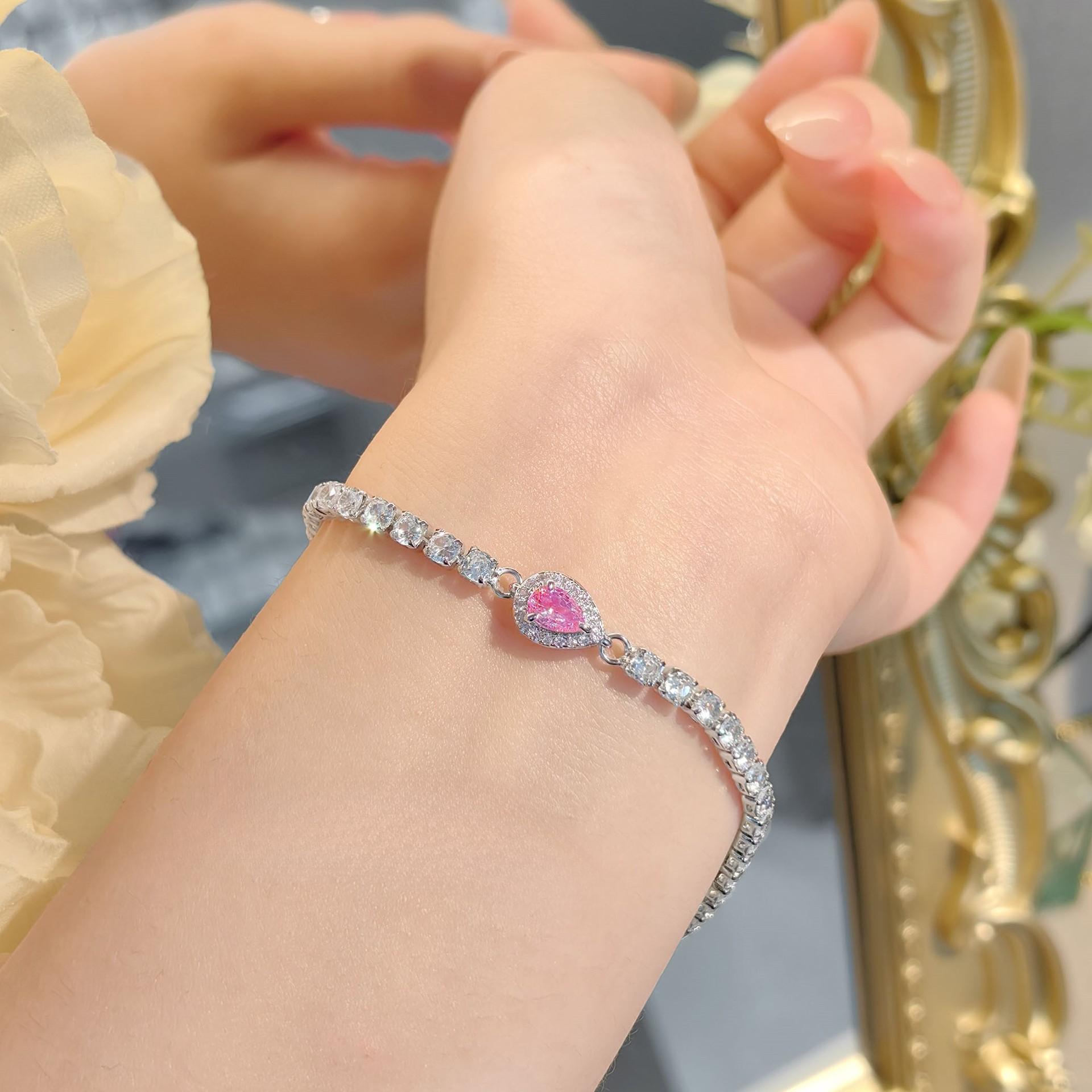 

Премиум супер блестящий розовый бриллиантовый браслет женственный темперамент сладкий легкий роскошный простой розовый циркон ручная работа ювелирные изделия