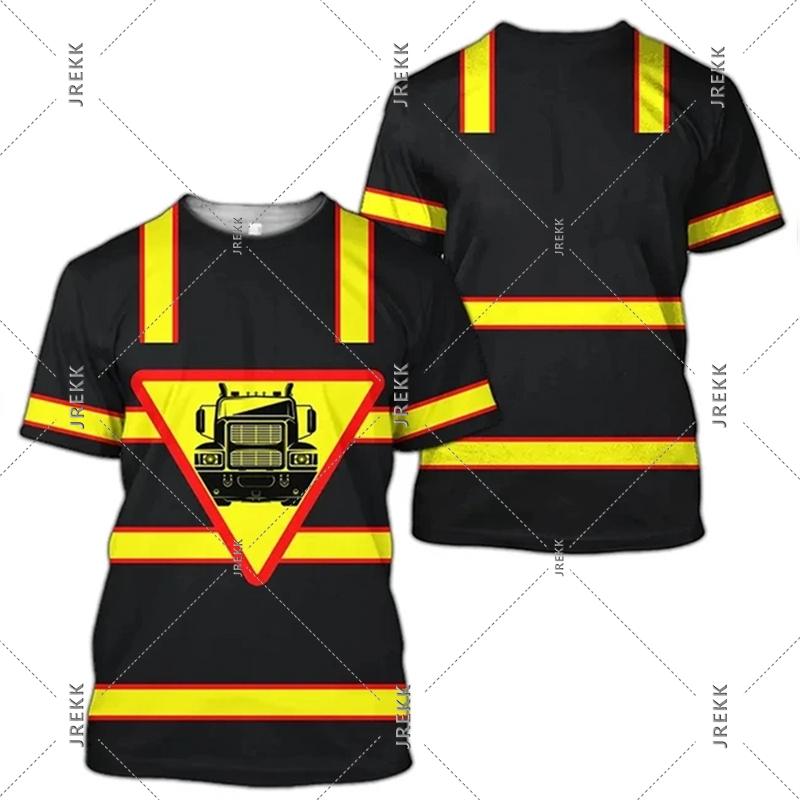 3D Print Funny Truck Driver Uniform T-shirt For Men O Neck Short Sleeve T Shirts Workwear Casual Personality Fake Stripe Tee Top
