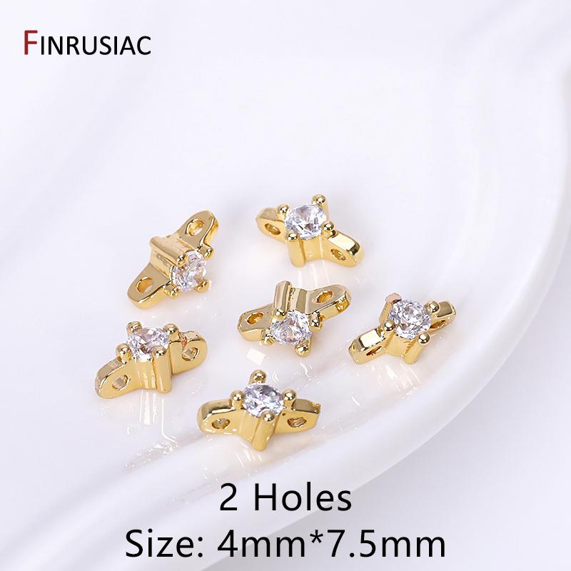 

18K Gold Plated Inlaid Zircon Brass Cross 2/3 Holes Beads Separators For DIY Necklace Jewelry Making Accessories 4 pieces