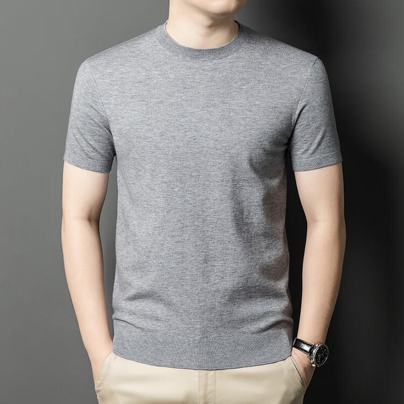 Hengyuanxiang Men's Thickened Round Neck Short Sleeve Wool Blend Sweater