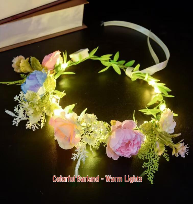 Mori-Style Glowing Flower Crown: Bridal, Child & Adult Headdress for Festivals, Photography & Night Markets with Flashing Headband