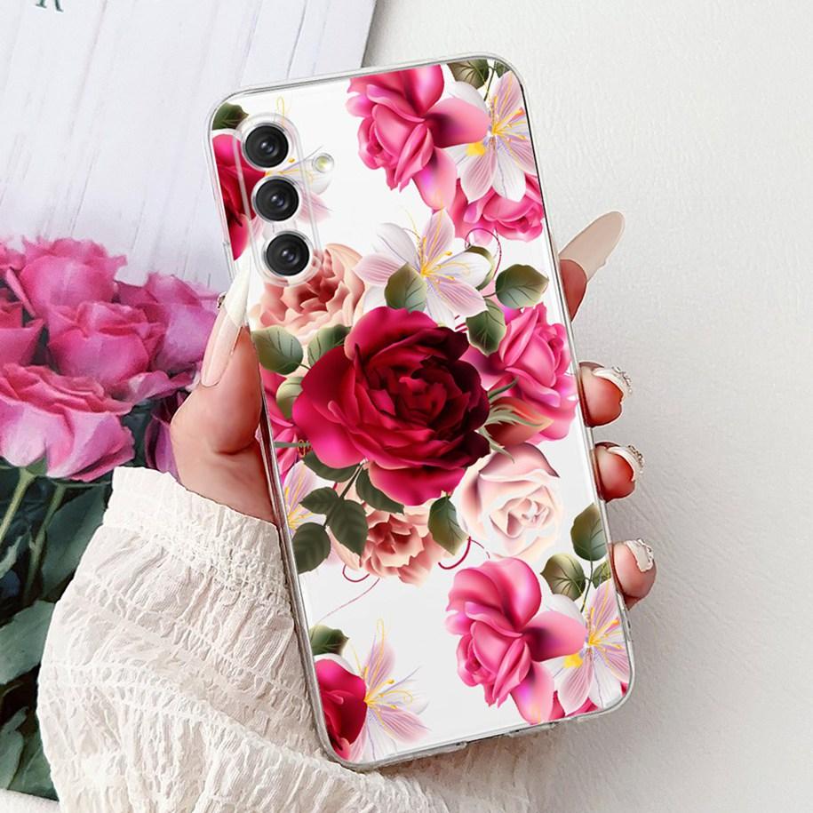 For Samsung Galaxy A24 4G Case SM-A245F Cover Fashion Flower Marble Soft Silicone Phone Covers For Samsung A14 A34 A54 5G Fundas