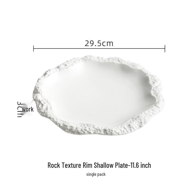 Rock Texture Ruffle Edge Ceramic Dinner Plate, Shallow 2024 New Style Tableware for Hotels