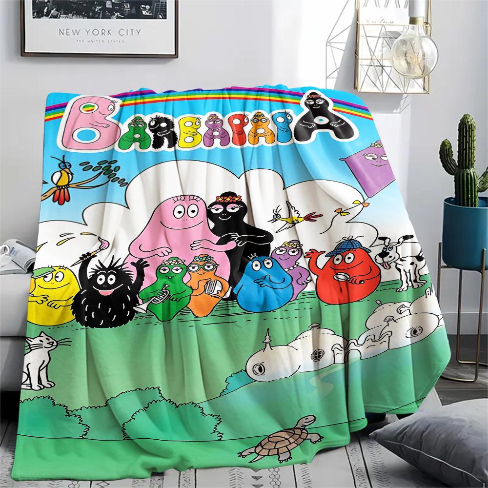 1 szt. Koc flanelowy z nadrukiem rodziny Barbapapy, Wysokiej jakości, Wygodny na wszystkie pory roku, Wystrój domu, Ciepło i komfort, Idealny na prezenty
