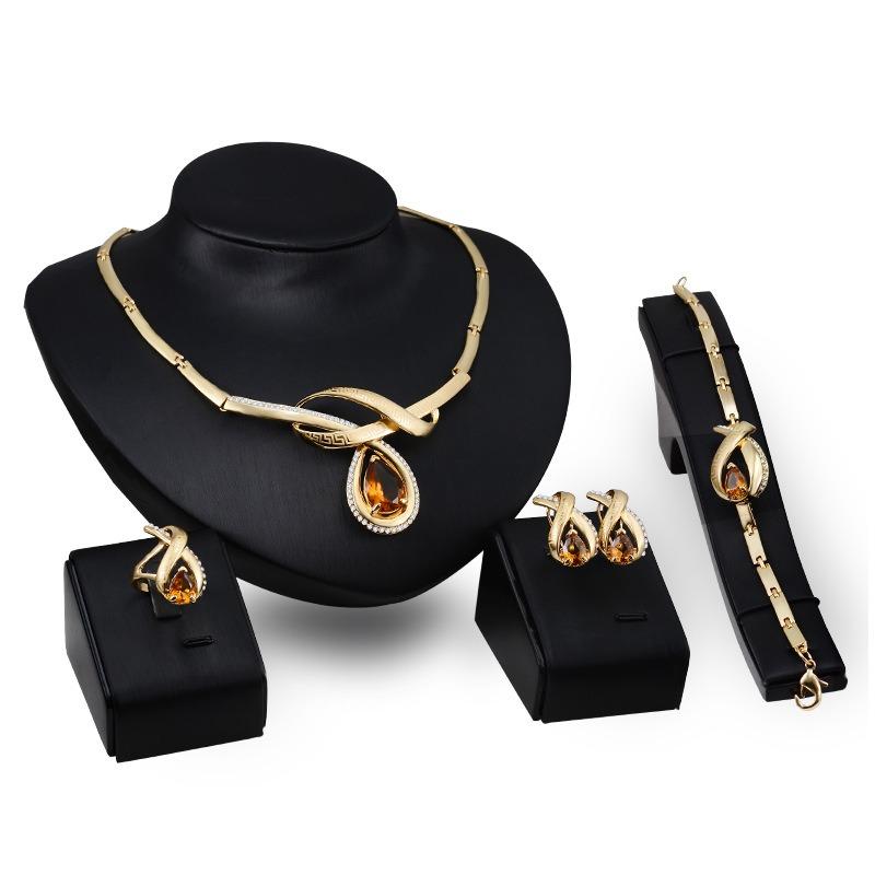 Alloy Jewelry Set, Gold-plated Necklace, Earrings, Four-piece Set, Women's Jewelry Set.