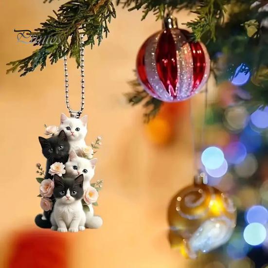 Cat Animal Pendant Hanging Ornament with Lanyard Easy To Hang Realistic Looking Adorable Animal Rearview Mirror Ornament