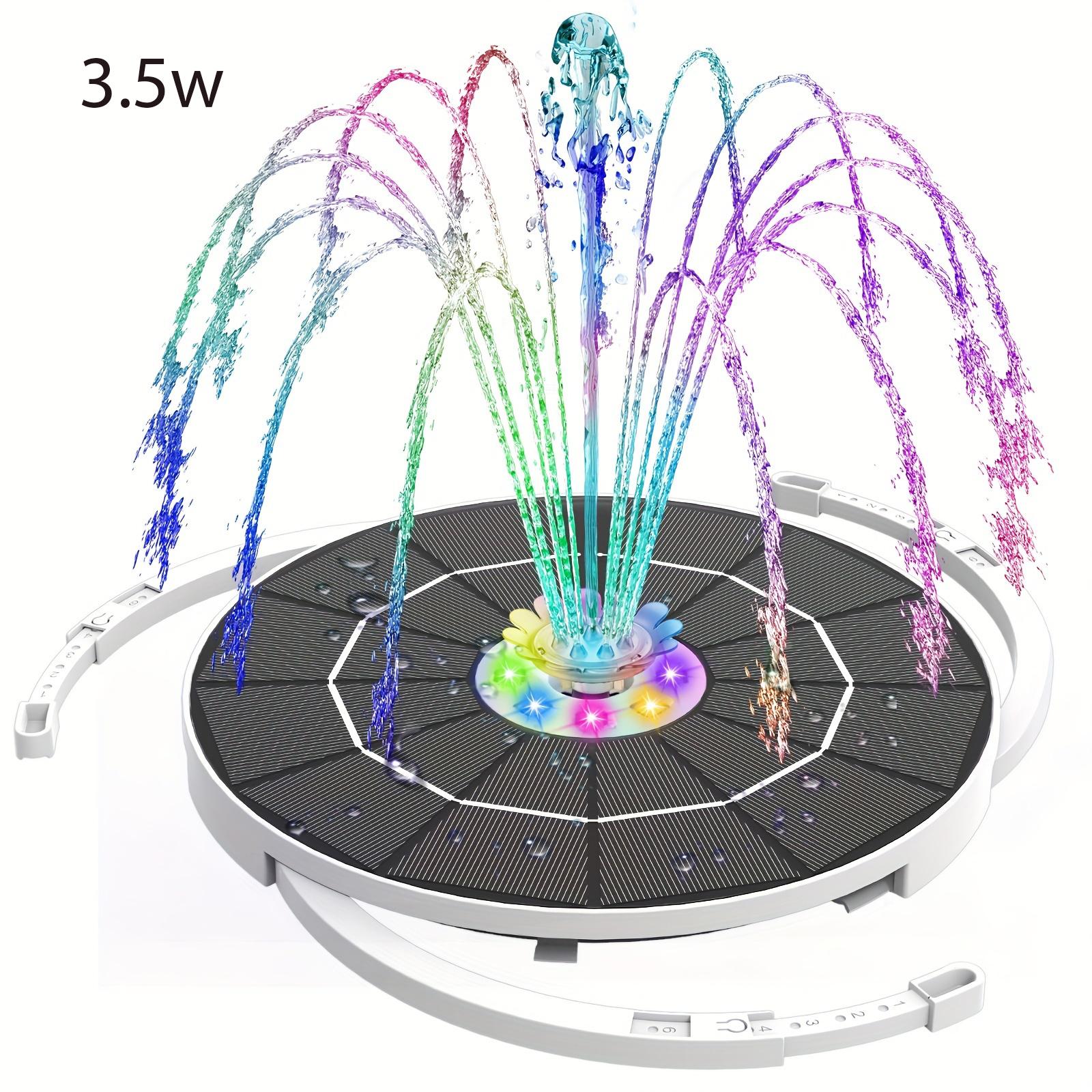 6.5W Solar Fountain Pump Built-in 5000mAh Battery, Solar Powered Water Fountain Pump with LED Lights for Pond, Garden
