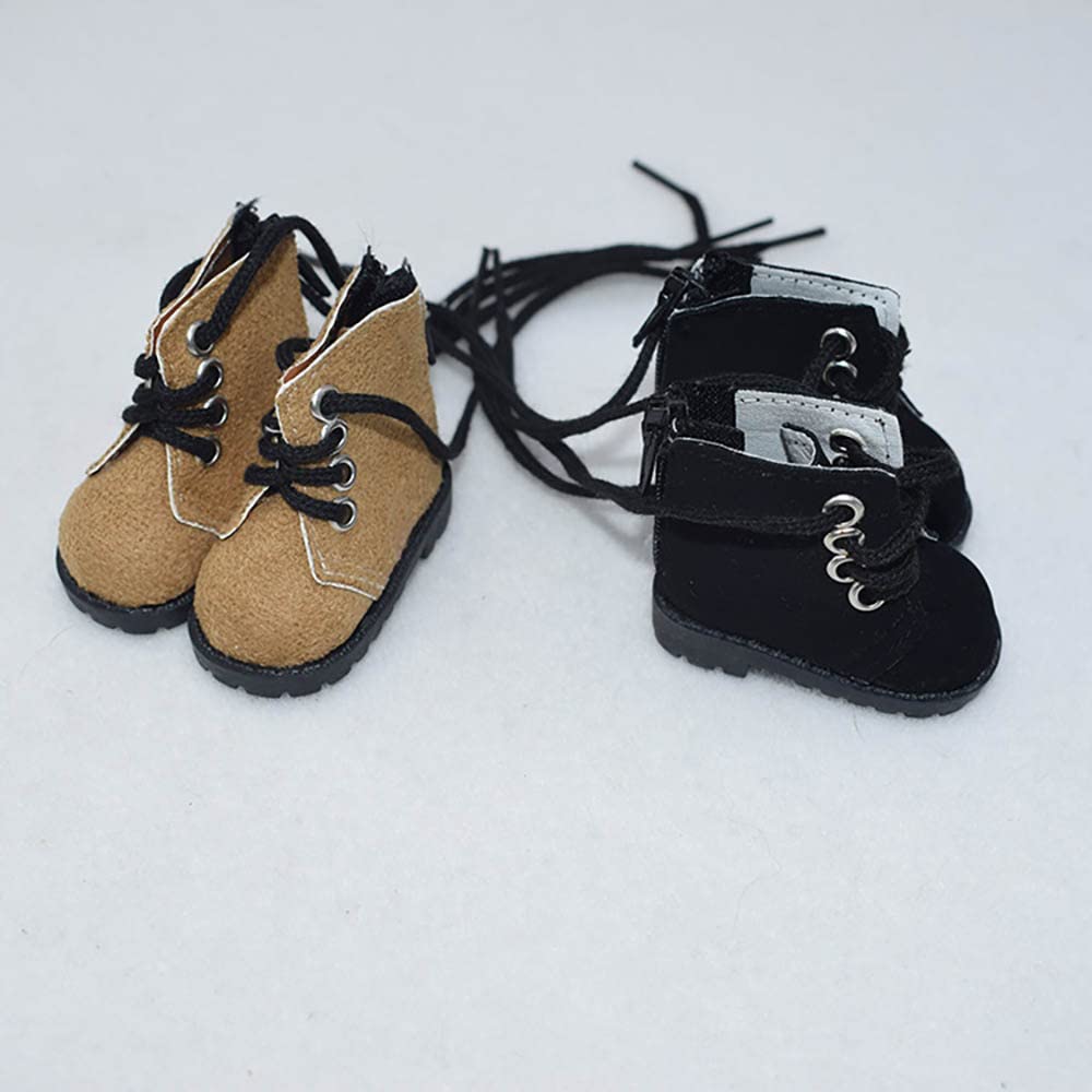 Niannyyhouse 20cm Plush Shoes, High-Top Martin Boots, Leather Shoes, 5.4cm Long, Cotton Doll Baby Shoes (Brown-2)