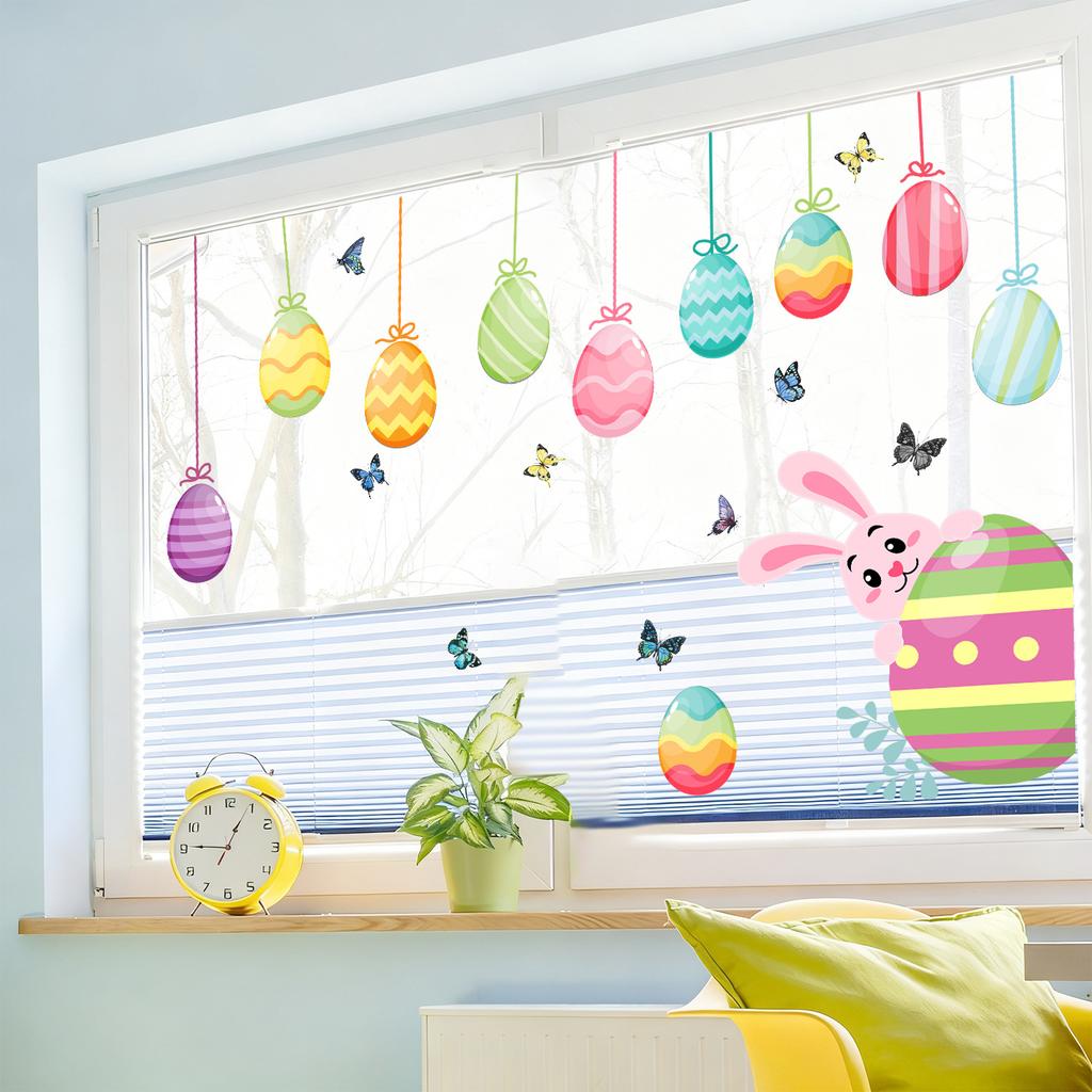 Easter Eggs and Bunny Static Cling Window Stickers Double Sided No Glue for Shop Window Home Decor Removable Reusable