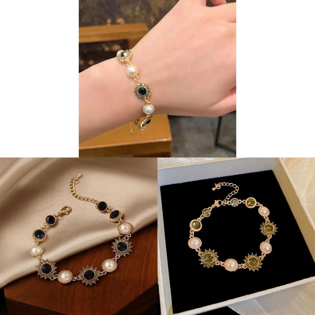 Sonnenthematischer Schmuck Handkette mit Imitationsperlen und funkelnden Strasssteinen für Damen