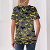 Women's Casual V Neck Button Front Top Halloween Print Short Sleeve Relaxed Fit Blouse Lightweight Breathable Fabric