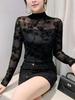 Fluffy Autumn/Winter French Stand Collar Lace Slimming Top with Flocking Sleeves for Women