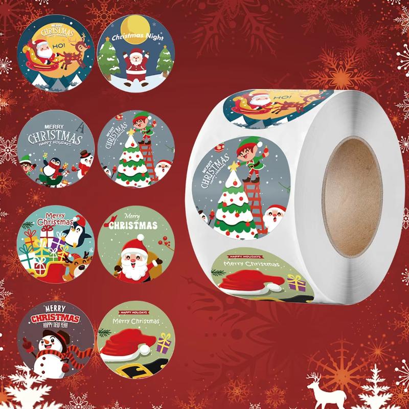 500Pcs/Roll Merry Christmas Themed Stickers 2.5cm/1.0in DlY Gifts Sealing Labels Stickers for Baking Package Envelope Stationery