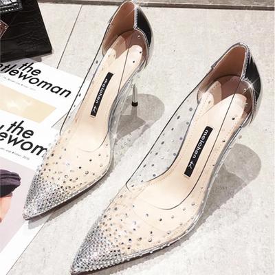 Mode Hochzeitsschuhe Damen High Heels Luxus Strass Damen Pumps Spitzschuh Dünne Absätze Damenschuhe Transparentes Kristall Kleiderschuhe