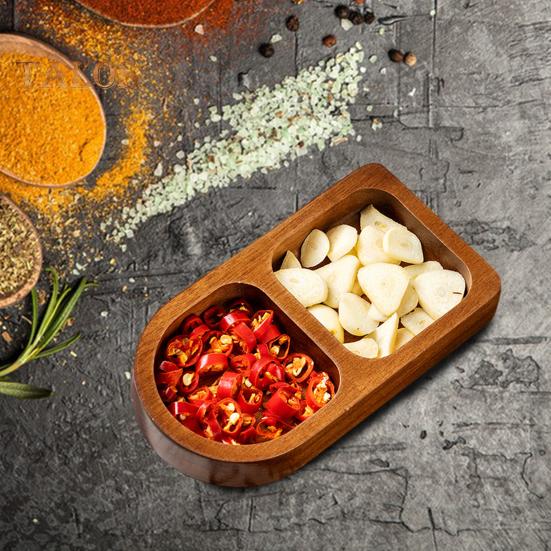 Serviertablett aus Holz mit Unterteilung, Gewürzschale, Soßenschalen mit mehreren Fächern für Snacks, Vorspeisen, Früchte, Süßigkeiten, elegante Holzteller für den täglichen Gebrauch