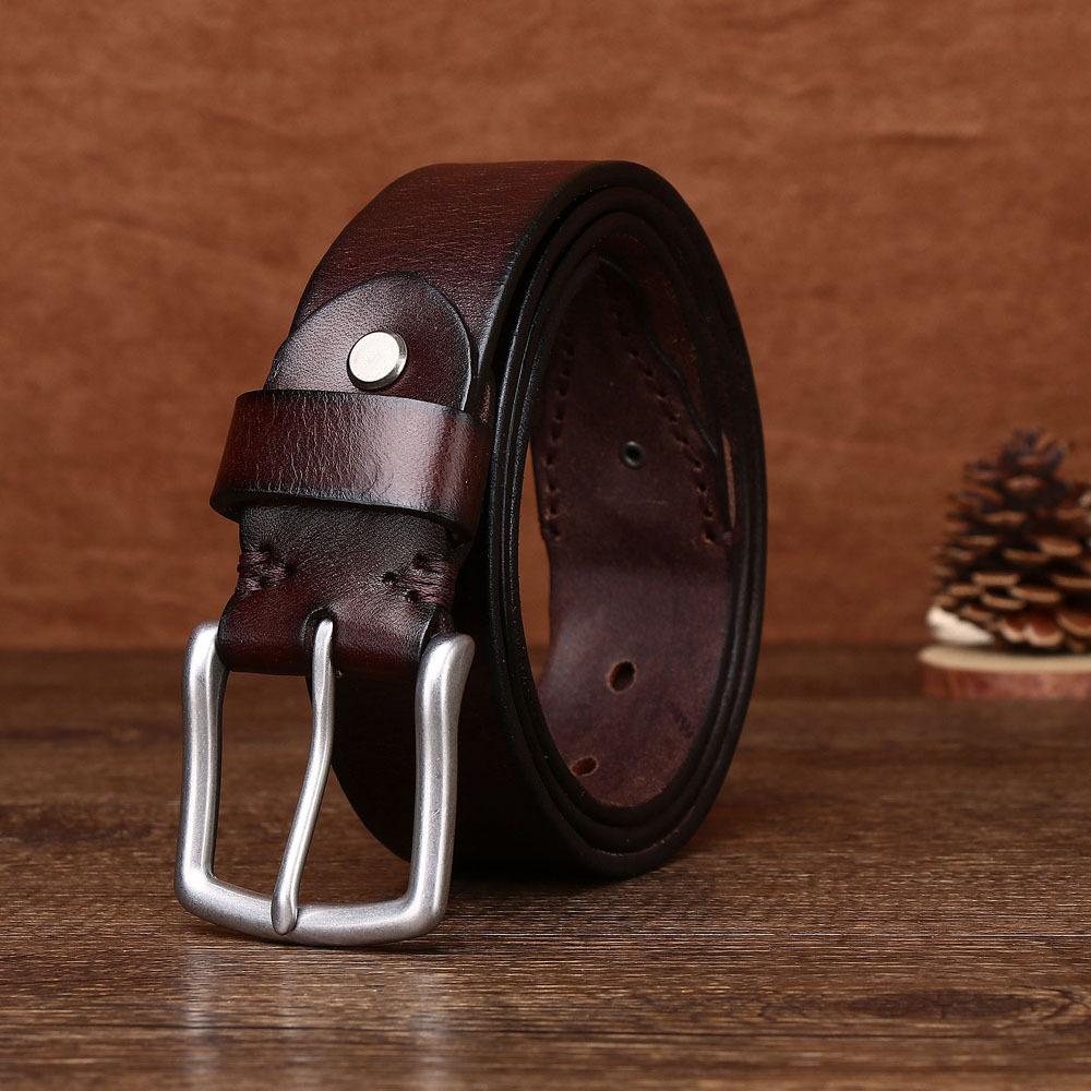 Men's First Layer Cowhide Stitching Retro Belt Perforated Copper Buckle Outdoor Tactical Trendy Casual Belt