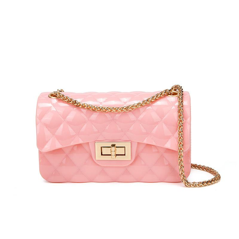 New Women's Bag Fashion Rhombus Glossy Jelly Bag Thick Chain Oblique Span Bag Women's