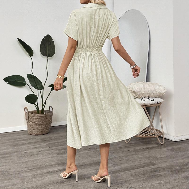 European & American Women's Casual Cuban Collar Shirt Dress 2026