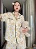 Lace full print bunny pajamas women's summer short-sleeved shorts cardigan two-piece set student dormitory loungewear