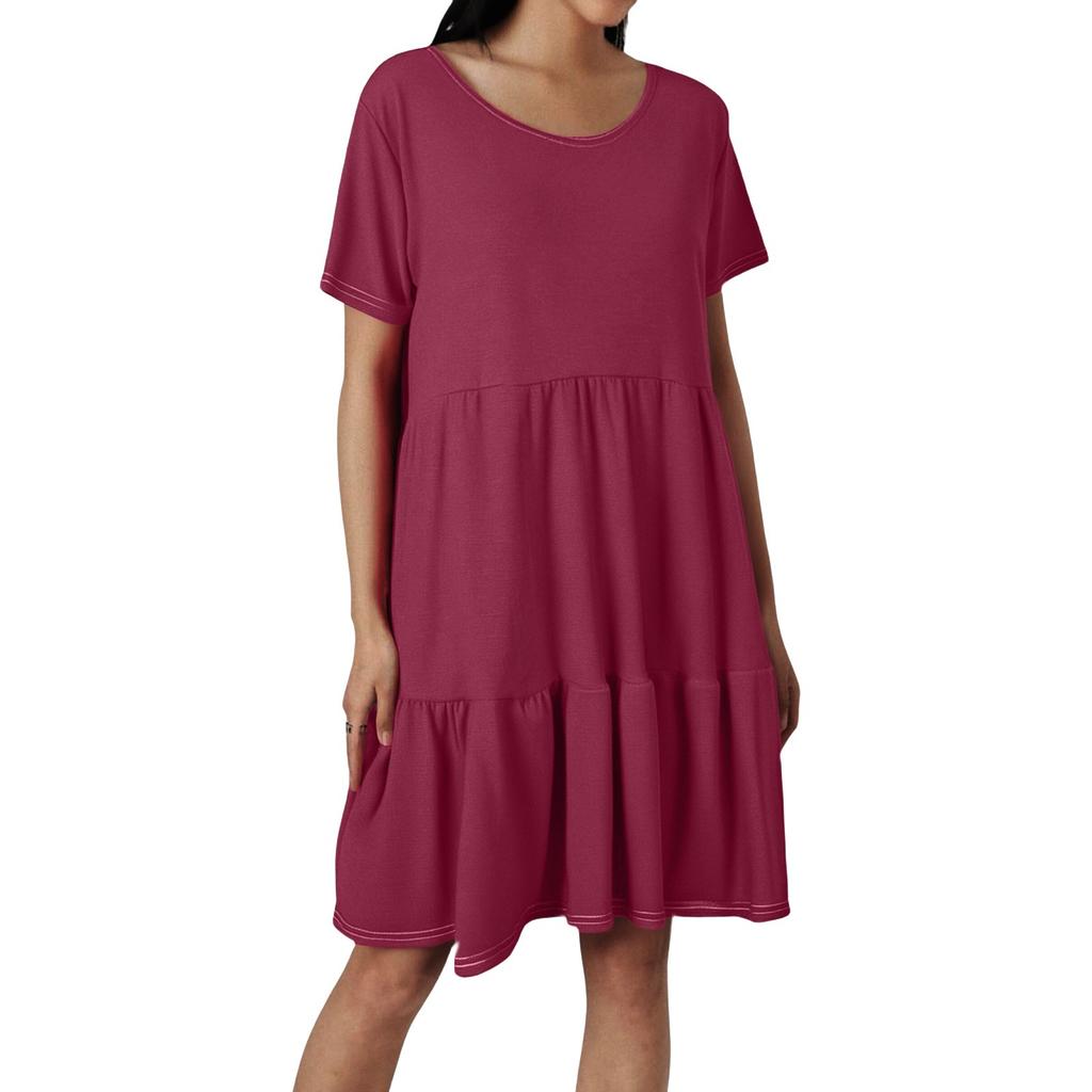 Women's Fashion Casual Round Neck Short Sleeve Ruffle Dresses