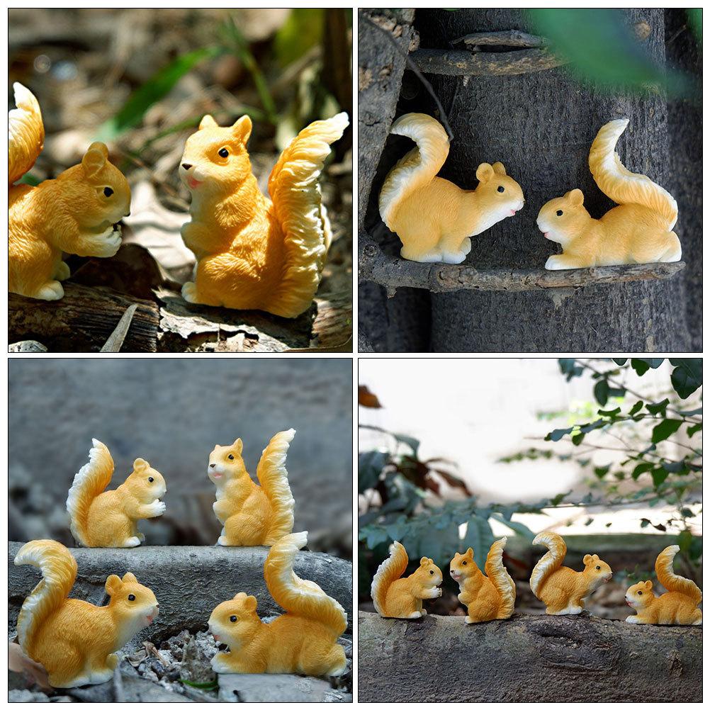 4 Stück Eichhörnchen Harz Handwerk Ornamente Miniatur Kleine Eichhörnchen Dekorationen für Garten Bonsai Sukkulenten Pflanzer Kreatives Harz