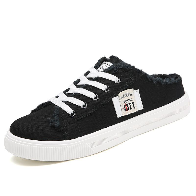 Canvas shoes summer little white shoes lazy shoes one pedal half drag flat bottom versatile student versatile fashion board shoes