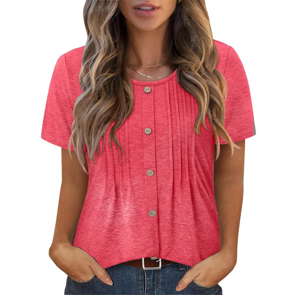 Women'S Work Shirt Pleated 3/4 Sleeve Dress Top V-Neck Shirt Casual Waist Tied Shirt Business Shirt