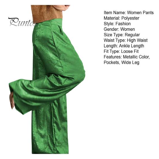 Dámské Dlouhé kalhoty Elastické Kalhoty s vysokým pasem Ležérní Kovové Jednobarevné Široké Kalhoty Kancelář Párty Práce Volnočasové kalhoty