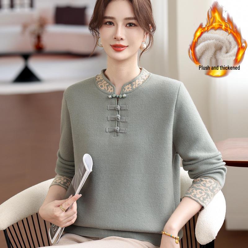

Year of the Rat Red Velvet Sweater for Mid-Aged and Elderly Women - Chinese Style Warm Winter Clothing 4XL (Recommended 145-160 jin)